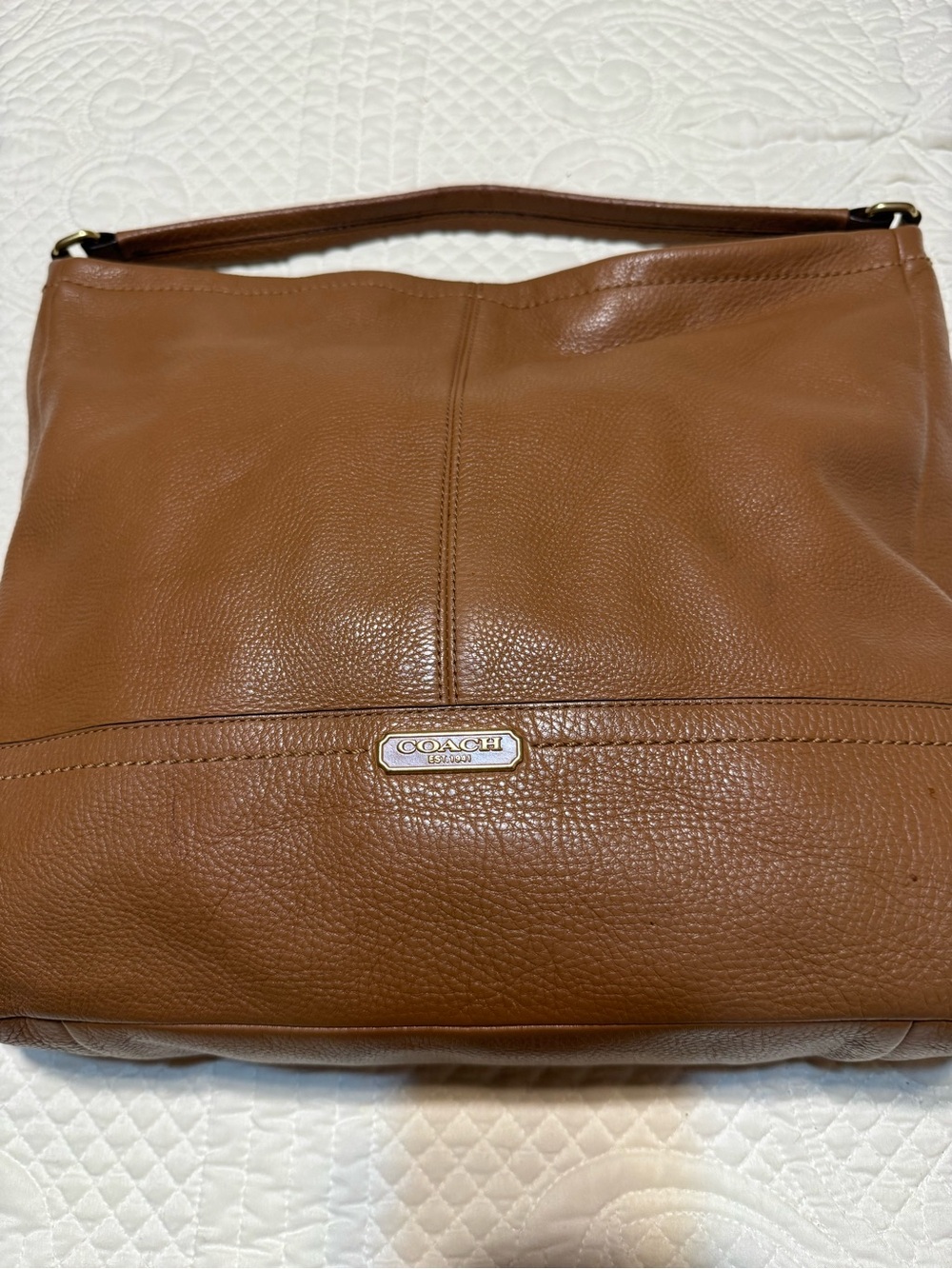 Coach Cognac Brown Pebbled Leather Shoulder Bag